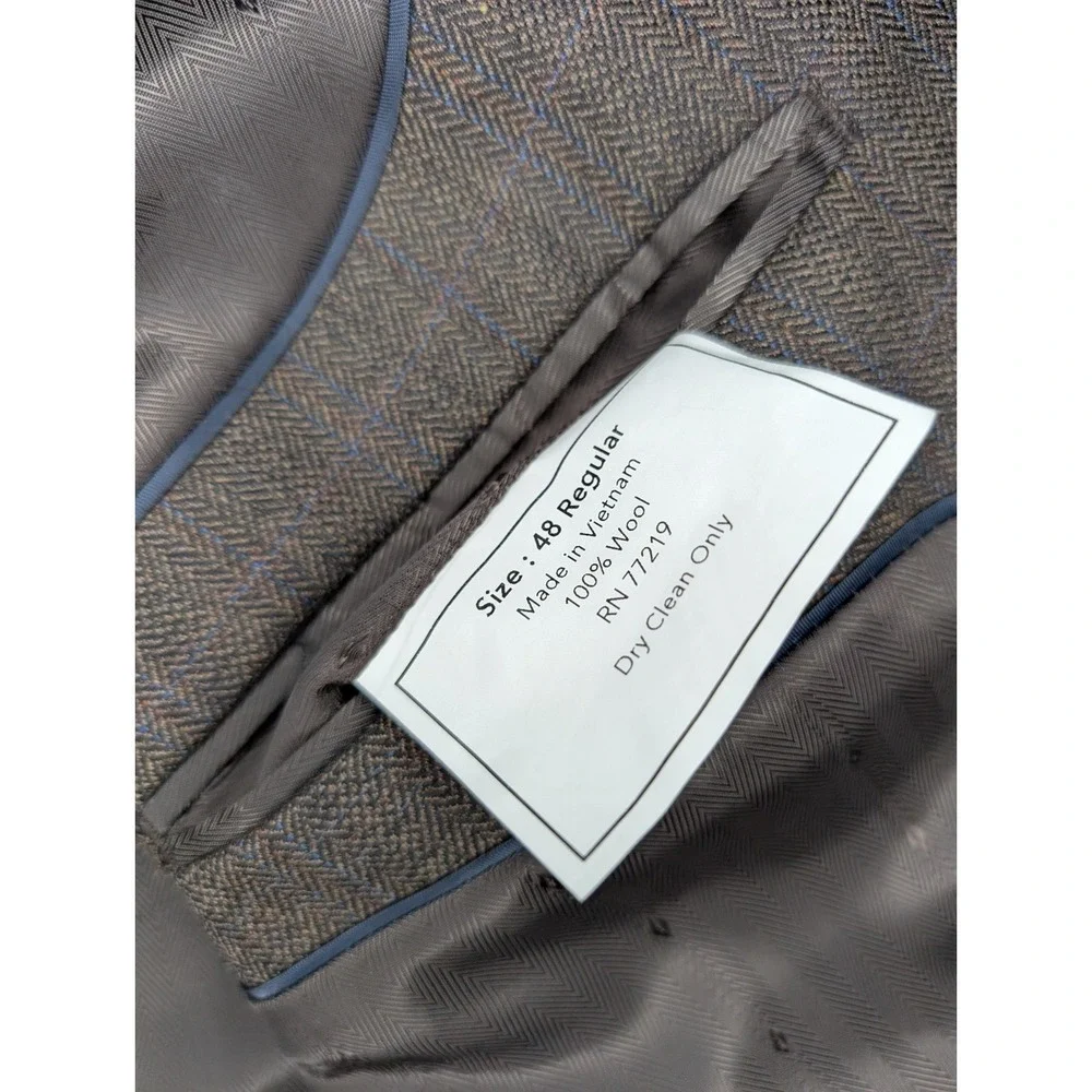 Joseph & Feiss Gold Men's 100% Wool 2 Button Blazer 48R Brown‎ Herringbone